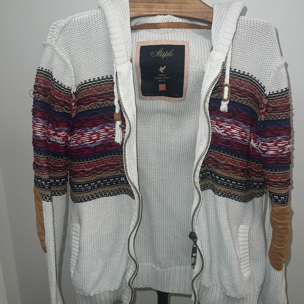 Staple White Multicolor Knit Hoodie elbowpads